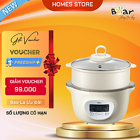 Nồi Chưng Yến Tiềm Thuốc Bắc, Nấu Cháo Bear SUBE002 Gồm 3 Thố Và Khay Hấp Dung Tích 1.6 Lít Công Suất 200 W - Hàng Chính Hãng