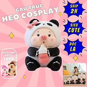 Thú nhồi bông heo cosplay gấu trúc ôm bình sữa  - Size từ 25cm đến 85cm - Quà tặng gấu bông heo ôm bình sữa êm mịn cho bé