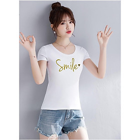 Áo thun nữ in chữ Smile thun cotton 4 chiều form ôm body MXM ( ANU026 )