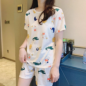 Set đồ mặc ở nhà, bộ ngủ chât đẹp cho nữ, vải cotton, mềm, rộng, thoáng mát họa tiết hoa quả cực dễ thương freesize<56kg