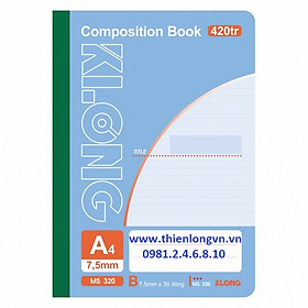 Sổ may dán gáy A4 - 420 trang; Klong 320 xanh biển