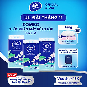 Khăn giấy rút cao cấp Vinda Deluxe 3 lớp 90 tờ size M (5 Gói)