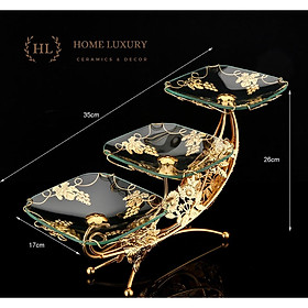 KỆ ĐỂ BÁNH HOA QUẢ 3 TẦNG HÌNH THUYỀN HỢP KIM ĐĨA KÍNH CƯỜNG LỰC CAO CẤP CHO SỰ KIỆN