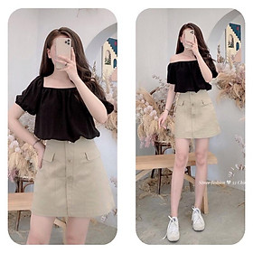 ***Deal hot_ Chân váy kaki túi giả 3 cúc thiết kế Simee