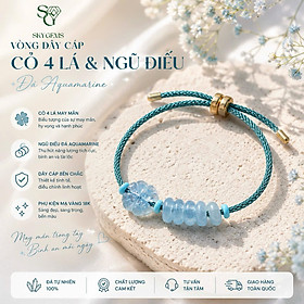 Vòng Cỏ 4 Lá Mix Ngũ Điếu Đá Aquamarine – Đá Tự Nhiên Cao Cấp, Phụ Kiện Sang Trọng Dành Cho Nữ