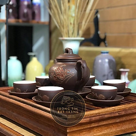 Bộ Ấm Chén Trà Đạo Gốm Tử Sa Bát Tràng Hoa Mai Dáng Trường Thanh Dung Tích 500ml (Bộ Ấm Chén) AVMT 67