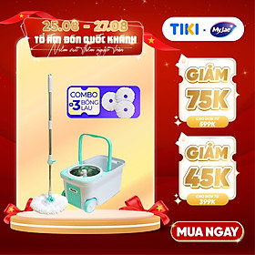 Combo 3 Bông Lau + 1 Bộ Lau Nhà MyJae Đài Loan Sợi Microfiber Xoay Siêu Tốc 360 Độ Thông Minh 129.5cm