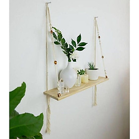 Kệ gỗ trang trí treo dây tết macrame 60 x 15 cm