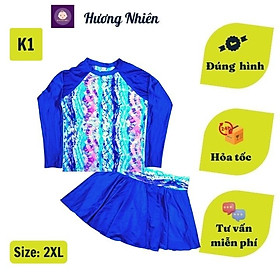 Đồ bơi bé gái tay dài đáng yêu 35-60kg, quần giả váy tay dài cho bé béo phì bơi lâu mà không sợ lạnh