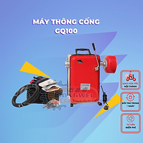 Máy thông tắc cống GQ100-1000w tặng kèm cuộn dây lò xo phi 16 dài 15m và 4m mét cuộn dây lò xo phi 8