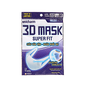 Combo 6 gói khẩu trang Unicharm 3D Mask Super Fit ngăn khói bụi size M (5 cái/gói)