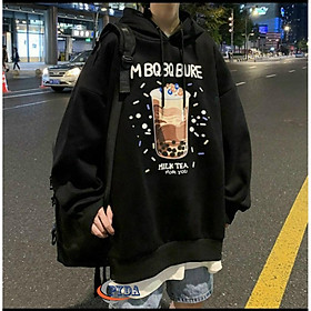 Áo khoác hoodie nam nữ chất thun nỉ ngoại chống nắng tốt in họa tiết in ly trà sữa chân châu siêu đáng yêu, có nón 2 lớp