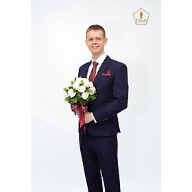 Bộ Đồ Veston Nam Phom Ôm Màu Đen, Xanh, Tím Than, Navy, Cổ Vịt Cao Cấp - Trần(1 Quần Và 1 Aó Vest)