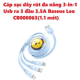 Cáp sạc dây rút đa năng 3 in 1 Usb ra 3 đầu 3.5A Baseus Leo CB000063 (1.1 mét) _ hàng chính hãng