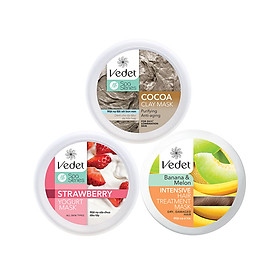 Bộ 3 hũ mặt nạ chăm sóc da mặt và tóc Vedet (Bùn non, sữa chua dâu, chuối và dưa lưới)