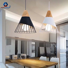 Mua Đèn treo thả trần trang trí phòng khách đầu giường chuôi gỗ hiện đại đen trắng