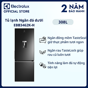 Mua  Freeship  Tủ lạnh Electrolux Inverter ngăn đá dưới có ngăn đông mềm 308 lít - EBB3462K-H - Làm đá tự động  lấy nước bên ngoài  nhiệt độ ổn định  khử mùi diệt khuẩn  Hàng chính hãng 