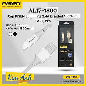 Mua Cáp sạc Pisen chân cắm L  2.4A Braided 1800mm FAST  Pro (AL17-1800)  dây vải bện chống đứt gãy  hàng chính hãng