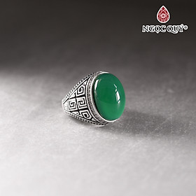Nhẫn bạc nam mặt đá Ngọc đế quan 13x19mm Ni18 mệnh hỏa mộc - Ngọc Quý Gemstones