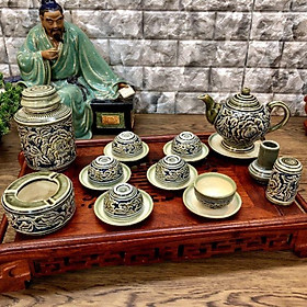 Mua Bộ ấm trà khắc nổi men Hoàng Thổ