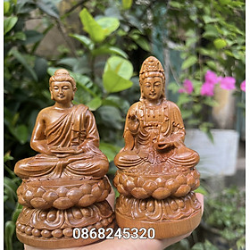 Mua Combo 2 tượng phật thích ca và phật bà quan âm bồ tát bằng gỗ bách xanh thơm nức kt 12×6×6cm