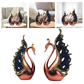 2pcs Swan Couple Statue Figurines Resin Ornaments Home Decor
