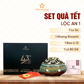 Mua Bộ quà tặng Tết trầm hương Lộc An Thiên Mộc Hương bao gồm nhang  lư sứ  bao lì xì và lá bồ đề
