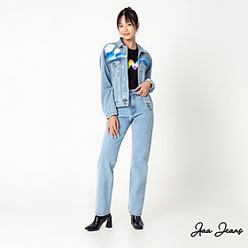 Quần jeans ống đứng slim fit lưng cao Aaa Jeans Light Blue