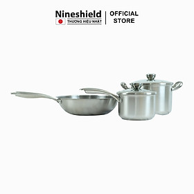 Bộ nồi Inox 3 món mẫu mới Nineshield KB BNI62 - Hàng chính hãng