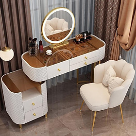 Mua Bàn trang điểm gương đèn led kèm ghế và tủ đựng mỹ phẩm 2 ngăn kéo
