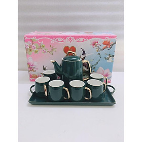 Mua Bộ ấm chén èm khay sứ pha trà xanh trơn