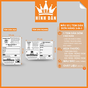 Set 50/100 tem / sticker / decal 15x10cm 3 in 1: Cám ơn khách, Gửi Shipper, mã đơn hàng, lưu ý khách khi mở hàng - dành cho shop (1.001)