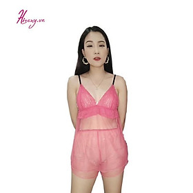 HISEXY Bộ Đồ Ngủ Ren Trong Suốt Quần Cộc Mặc Nhà Sexy Đủ Size Dưới 65Kg (Có Kèm Ảnh Thật)