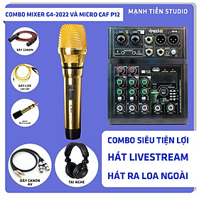 Combo Micro Caf P12, Mixer G4 2022 - Vừa thu âm vừa hát ra loa - Kèm full phụ kiện tai nghe ISK HP-960B, dây live cao cấp, dây kết nối - Hỗ trợ thu âm, livestream, karaoke gia đình - Hàng nhập khẩu