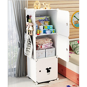 Mua Tủ đầu giường lắp ghép lọai nhỏ 3 ô màu trắng  decal quần áo kèm móc treo