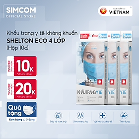 Khẩu trang y tế kháng khuẩn 4 lớp Shelton Medimask Ecofresh hộp 10 chiếc,khẩu trang kháng khuẩn 4 lớp dành cho người lớn,khẩu trang 4 lớp mềm mại có vải kháng khuẩn ngăn ngừa bụi bẩn,vi khuẩn sử dụng 1 lần