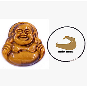 Mặt Phật Di lặc đá mắt hổ vàng đen 2.4 cm ( size nhỏ ) kèm vòng cổ dây da đen + móc inox vàng, mặt dây chuyền Phật cười