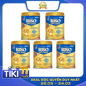 Bộ 5 Lon Sữa Bột NutiFood RISO OPTI GOLD 3 Lon 900g Cho Trẻ Từ 1-2 Tuổi