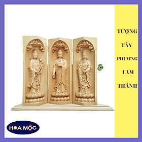 Tượng Tây Phương Tam Thánh TẶNG TRÀNG 108 HẠT GỖ MUN Phật A Di Đà - Quán Âm Bồ Tát - Đại Thế Chí Bồ Tát. Điêu Khắc Gỗ