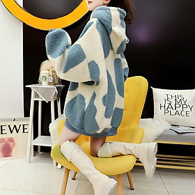 Áo hoodie giả lông cừu dày dặn dáng rộng phong cách phương Tây thời trang thu đông 2021