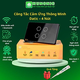 Công Tắc Wifi Hunonic Datic 4 Nút Ấn Chữ Nhật, Bật Tắt Từ Xa Trên Điện Thoại Và Ra Lệnh Giọng Nói - Datic 4 Nút Đen