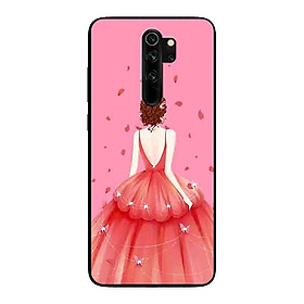 Ốp Lưng in cho Xiaomi Redmi Note 8 Pro Mẫu Cô Gái Váy Hồng Nền Hồng - Hàng Chính Hãng