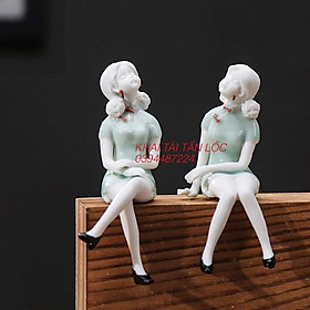 Mua Bộ tượng 2 cô gái mặc sườn xám Hoài cổ bằng gốm sứ trang trí