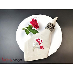 TMD201535Bộ khăn ăn 6 chiếc 45x45 be hoa trà đỏ.