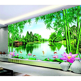 Mua (ẢNH THẬT) Tranh dán tường 3d phong cảnh phong thuỷ hữu tình có sẵn keo( có in theo yêu cầu)