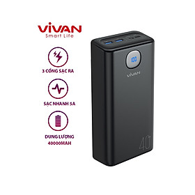 Mua Pin sạc dự phòng VIVAN VPB-B40  dung lượng 40.000mAh  công suất lớn 22.5w  chuẩn pd qc 3.0 vooc - Hàng chính hãng