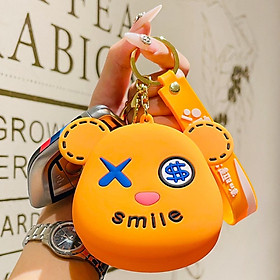 Móc khoá đa năng mặt Gấu Smile dễ thương có khoá kéo ví đựng, chất liệu silicon mềm treo khoá xe, phụ kiện túi xách