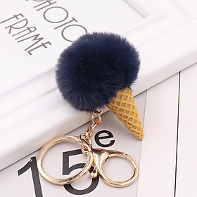 Móc khóa lông hình kem ốc quế - xanh mực