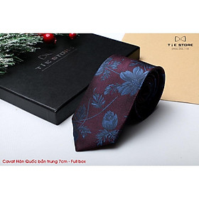 Cà Vạt Nam Bản trung 7cm màu đỏ mận hoa - Cavat Hàn Quốc Dành Cho Chú rể, Công Sở Cao Cấp Full box