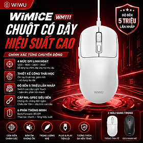 Chuột máy tính công thái học AirPrecision Mouse WiWU WIMICE WM111 DPI 3600 cho Laptop | 6 Phím Thông Minh | Cáp 1.8M Siêu Bền | Switch 5 Triệu Lần Nhấp | Chuột Văn Phòng, Học Tập, Gaming Nhẹ - Hàng nhập khẩu - Trắng